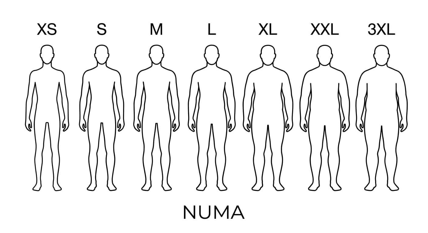 Silhouettes des tailles homme NUMA (XS à 3XL)